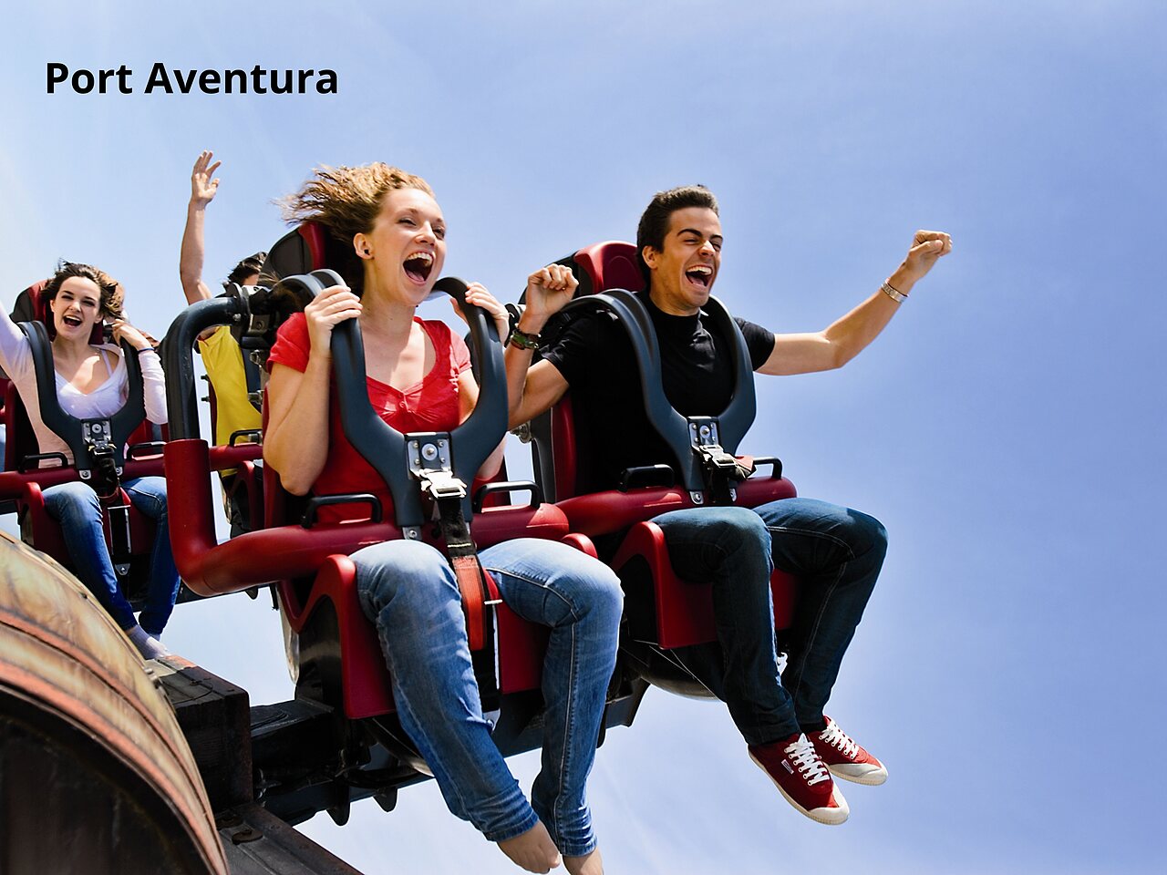 Thrilling roller coaster ride at PortAventura World, theme park near Salou, Spain.