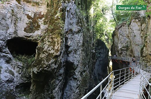 Suspended walkway in the Gorges du Fier, natural site near Annecy, Haute-Savoie.