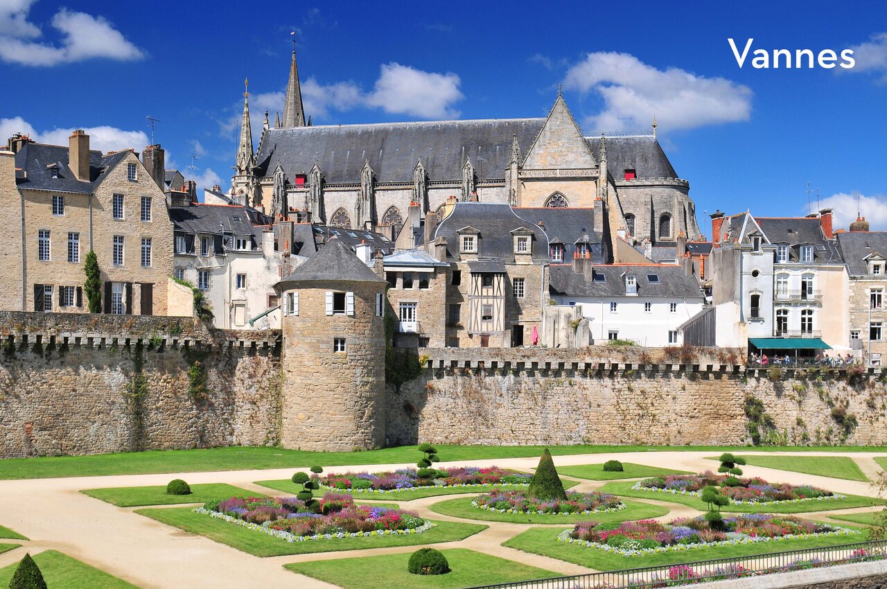 Garenne Gardens, city walls and Vannes Cathedral, historic city in Brittany.