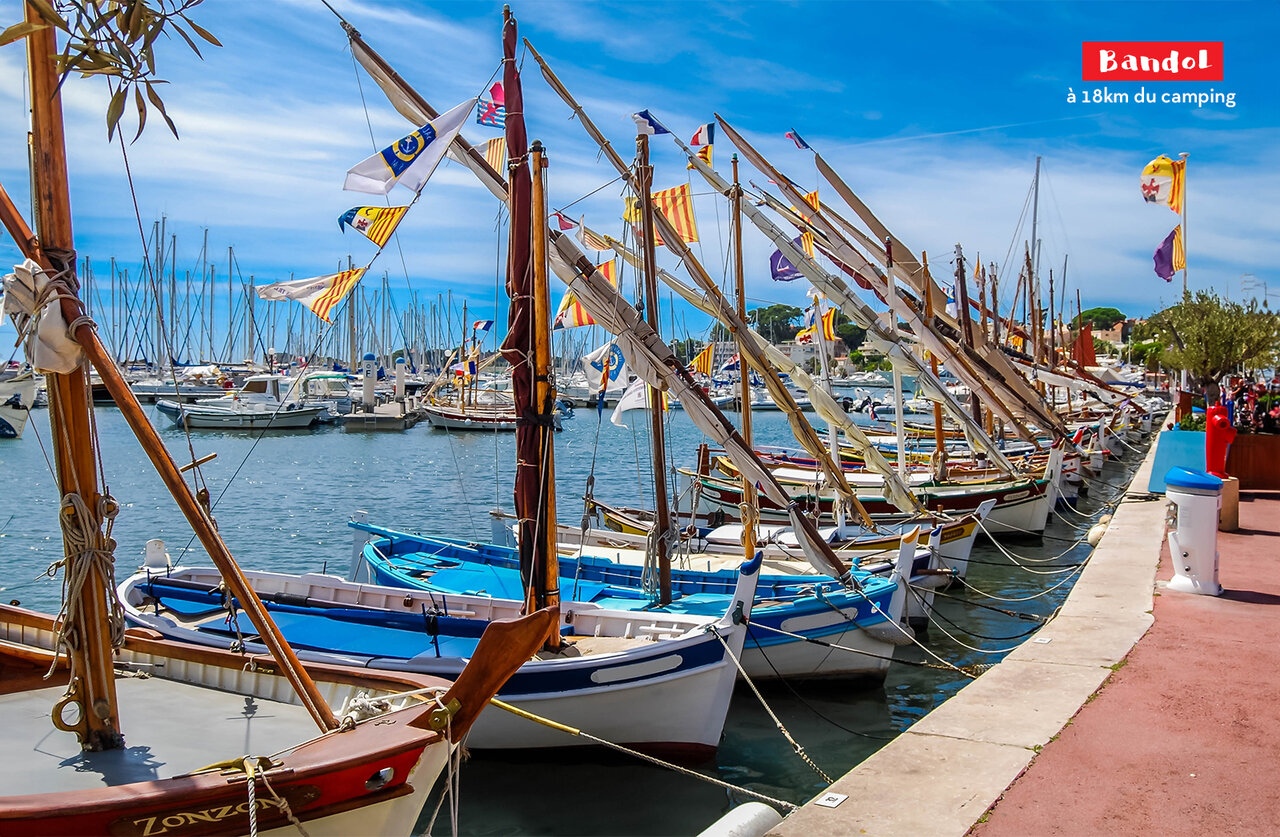 Bandol port with traditional boats, a place to visit near the campsite.