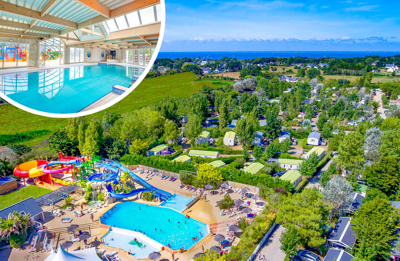 Water park, indoor pool and mobile homes at CAPFUN Armor H�ol campsite in Piriac sur Mer (44).