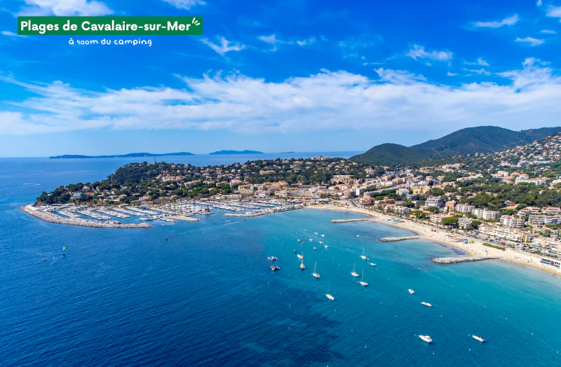 Beaches and port of Cavalaire-sur-Mer, a coastal town in Var.