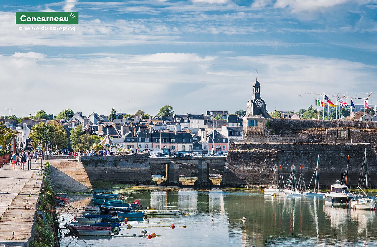 Walled city of Concarneau, marina and historic ramparts in Brittany.