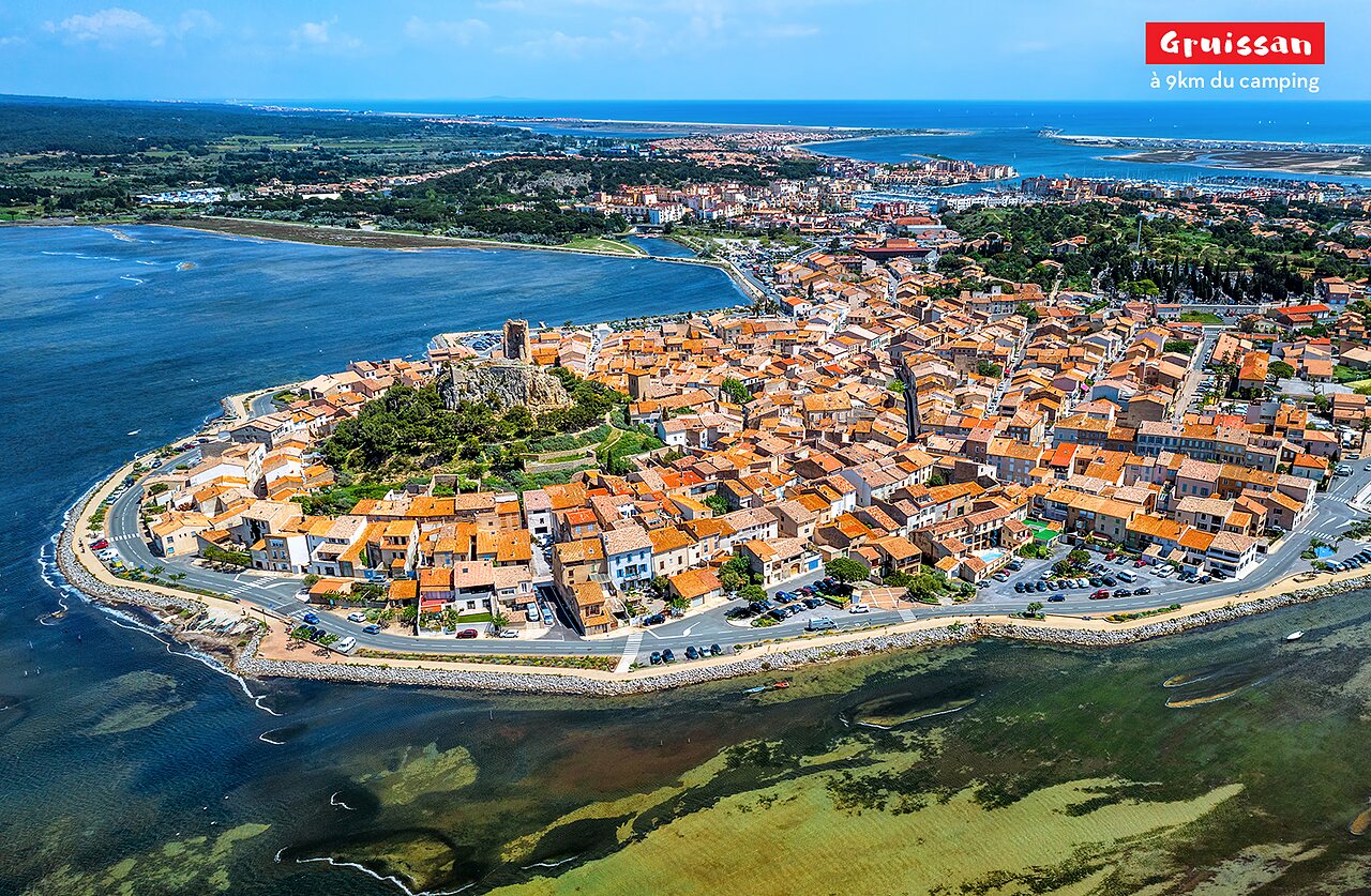 Coastal village of Gruissan and its port, tourist spot near Narbonne.