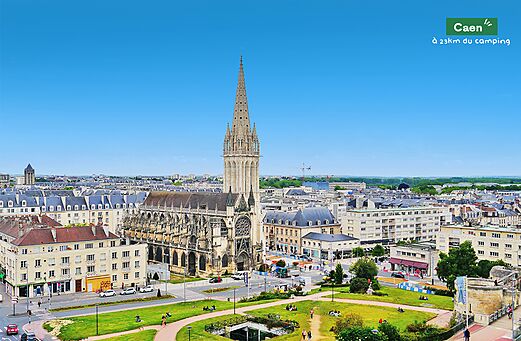 Historic city center of Caen with Saint-Pierre church, in Normandy.