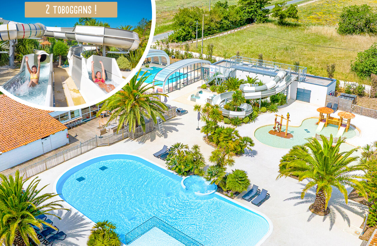 Slides, pools at CLICOCHIC Cabanes d Ol�ron campsite in ST GEORGES D'OLERON.