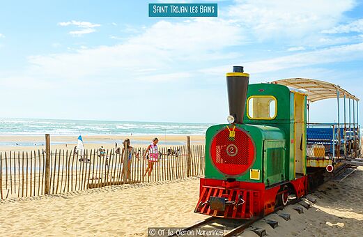 Tourist train on the beach of Saint-Trojan-les-Bains, Oléron Island.