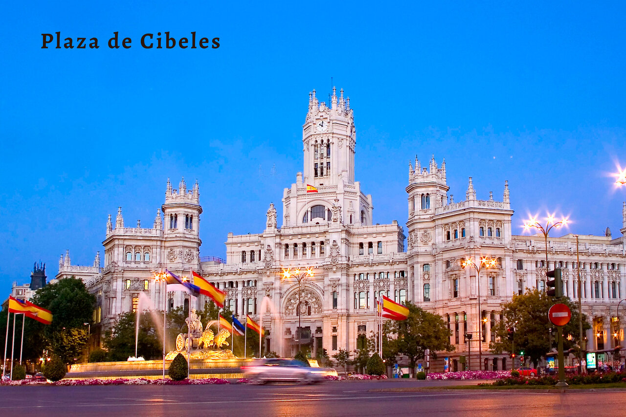 Illuminated Plaza de Cibeles and fountain, a must-visit spot in Madrid.