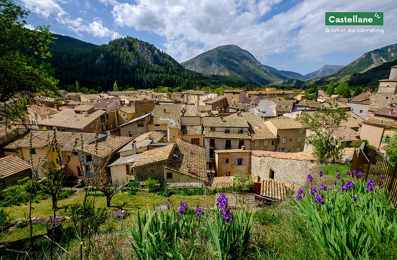 Village of Castellane, typical roofs and mountains in the Alpes-de-Haute-Provence.