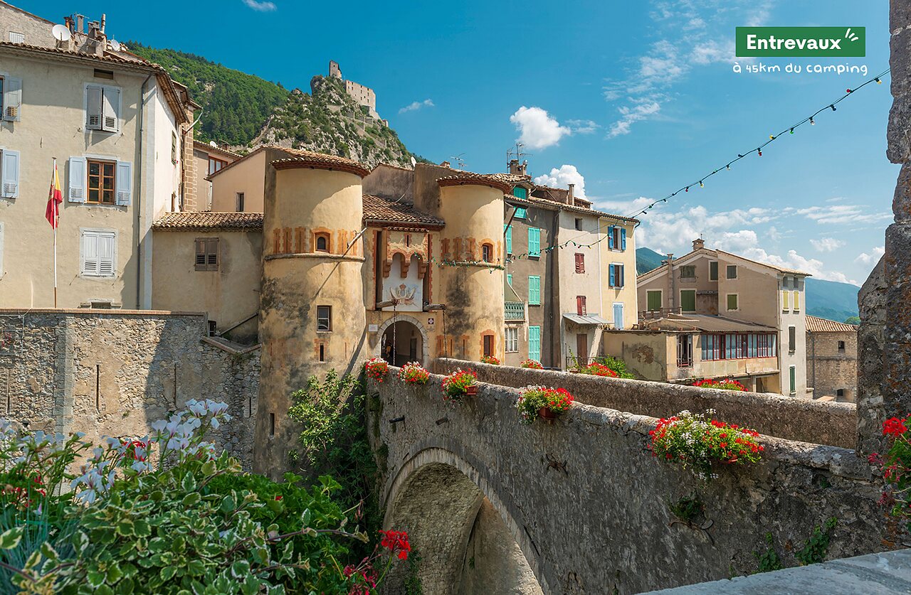 Medieval city of Entrevaux with fortified bridge and citadel in Provence.