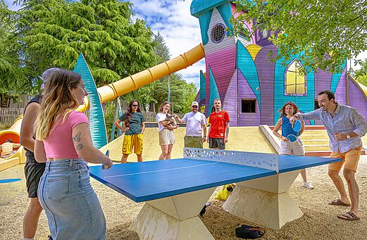 Table tennis table and playground with slide at CAPFUN La Chênaie in PORNIC.