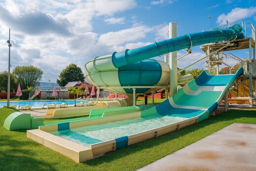 Water slides and outdoor swimming pool at CAPFUN Citta di Angera campsite in Angera VA (21).