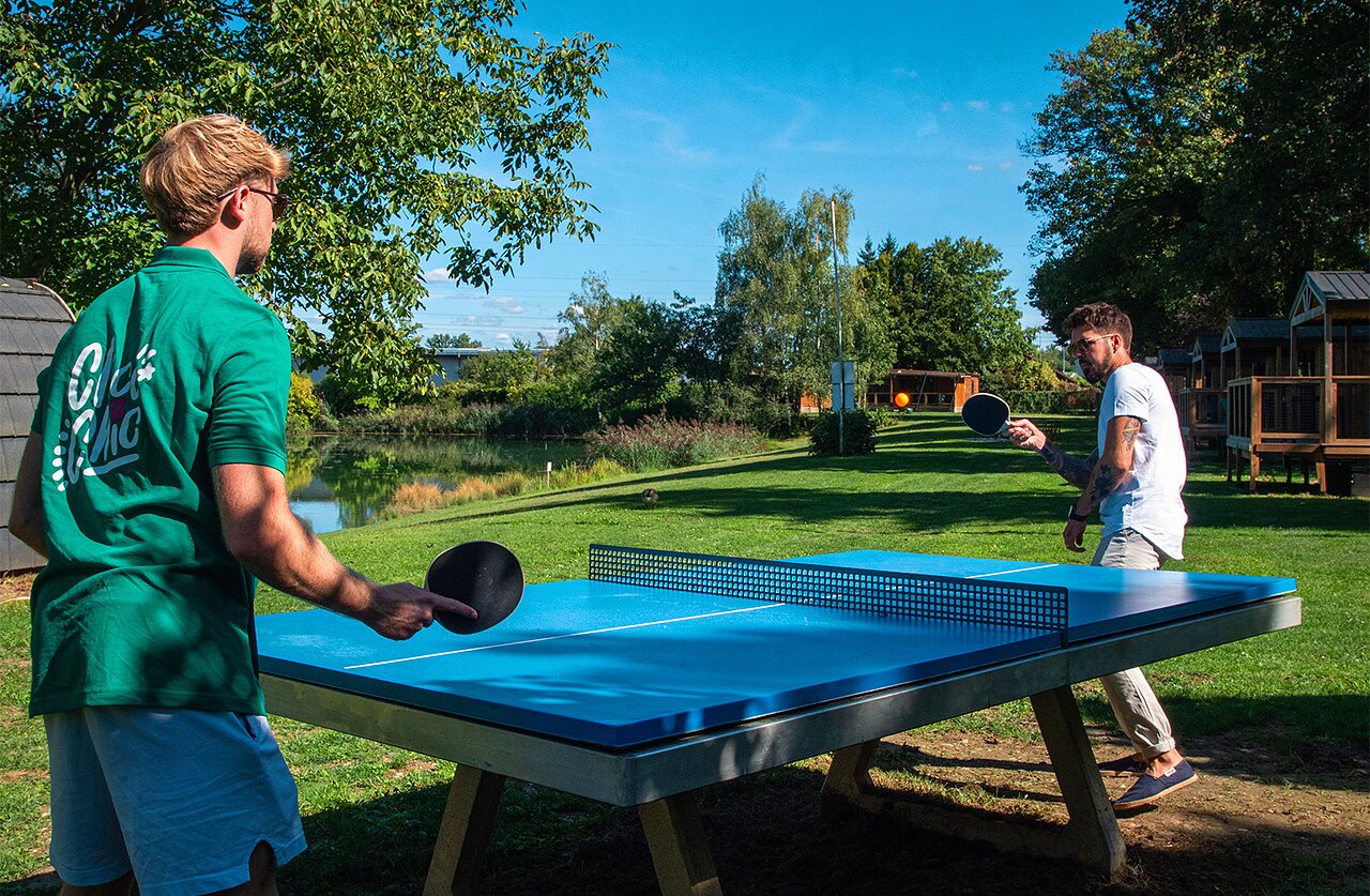 Outdoor table tennis, fun activity at camping CLICOCHIC Au Clair Ruisseau Gerstheim (67).