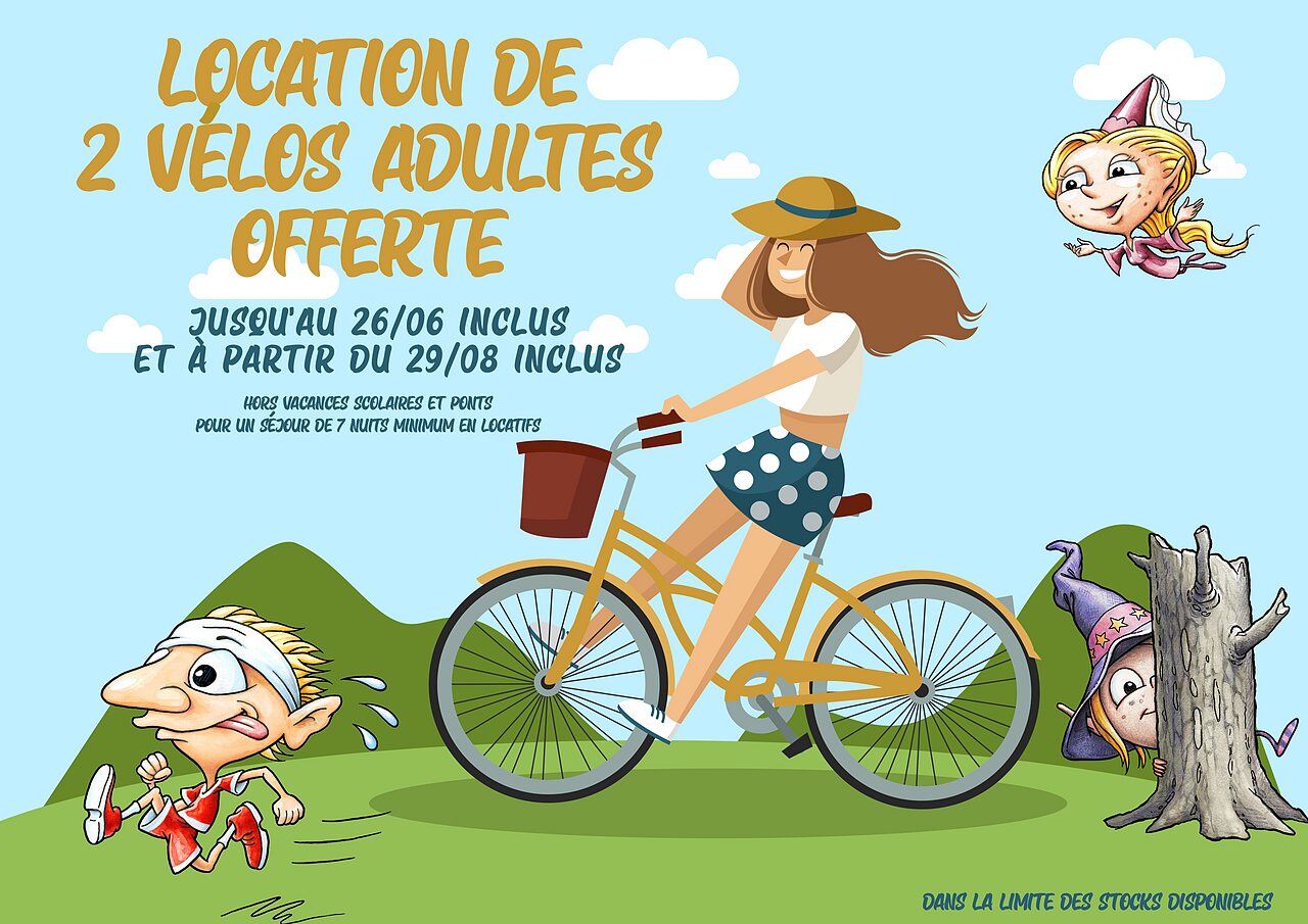 Rental of 2 adult bikes offered at CLICOCHIC Commanderie campsite in Rustiques (11).