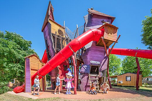 Giant playground, red slides at CAPFUN Curty's campsite in Jard sur Mer.