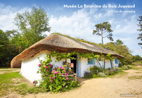 Traditional thatched-roof house at La Bourrine du Bois Juquaud Museum, Vendée.