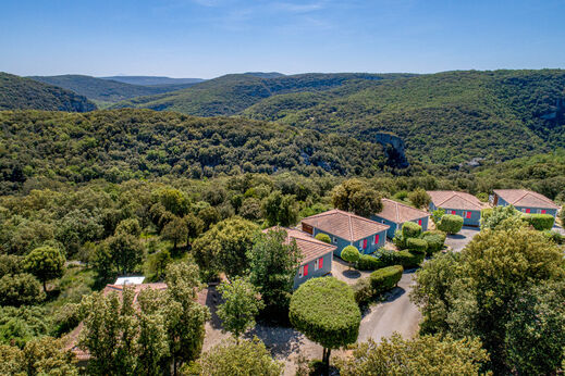 Accommodations and nature from above at LIBRANOO Naturiste Sabliere, Barjac (30).