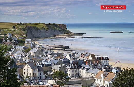 Arromanches-les-Bains, historic coastal town with beach and artificial harbour remains.