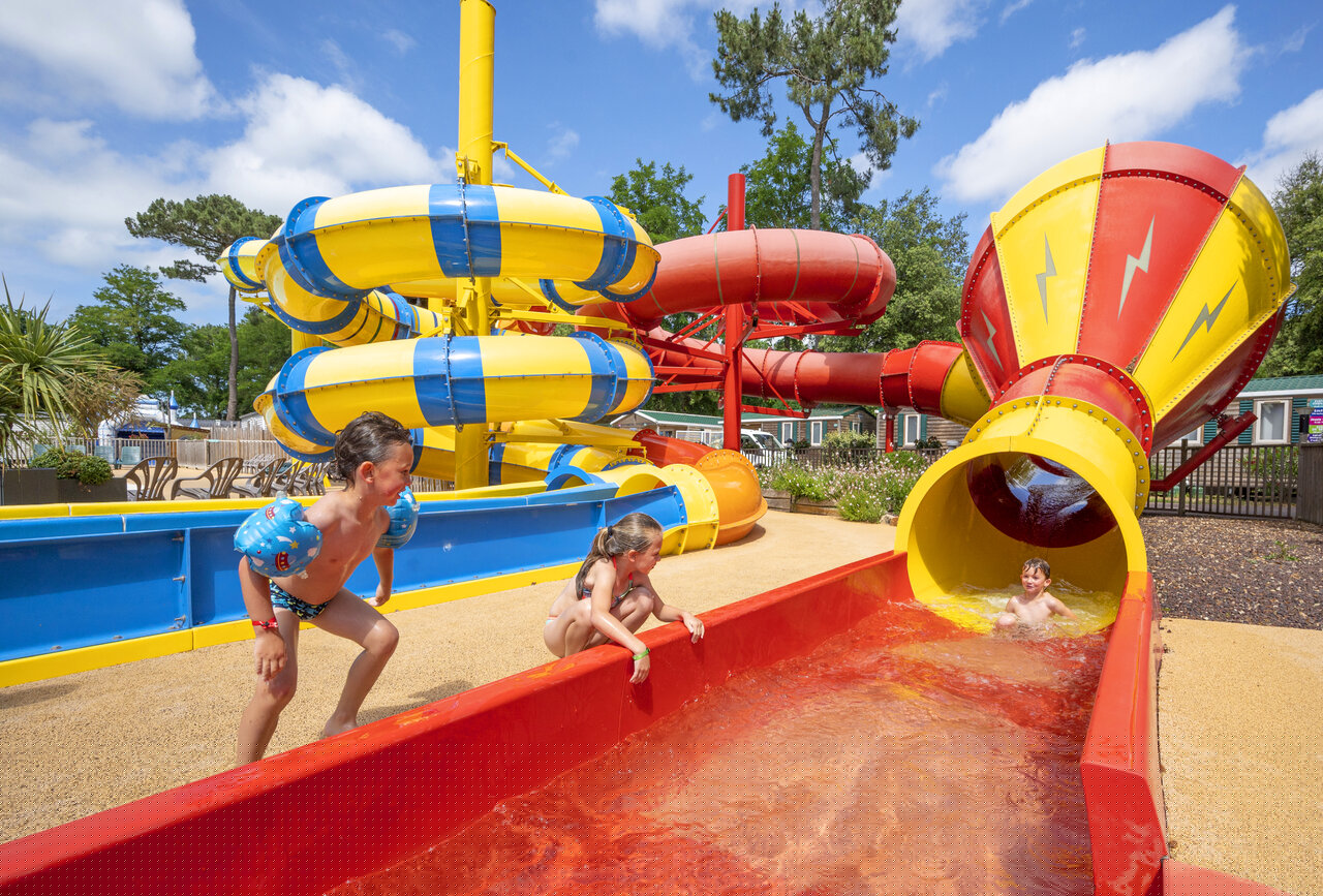 Water slides and children at the pool CAPFUN Ecureuils JARD SUR MER (85).
