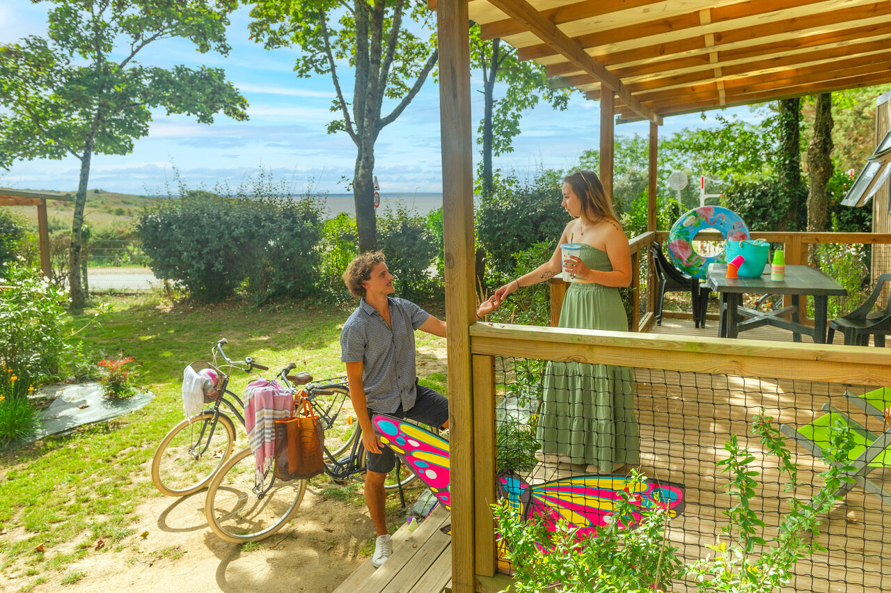 Couple terrace, at CAPFUN L'Eve campsite in Saint-Marc-sur-Mer (44).