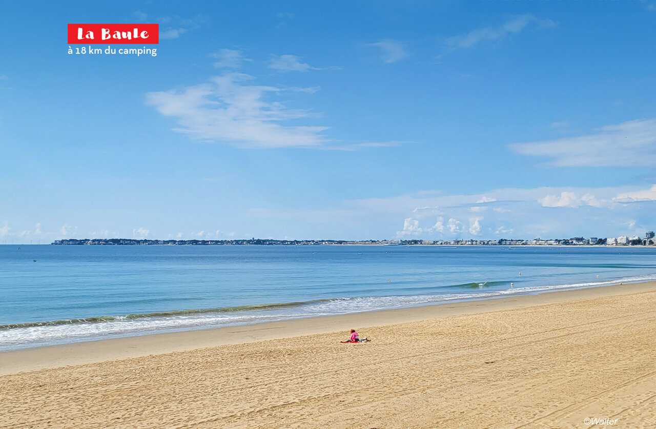 Long sandy beach of La Baule, tourist destination in Loire-Atlantique.