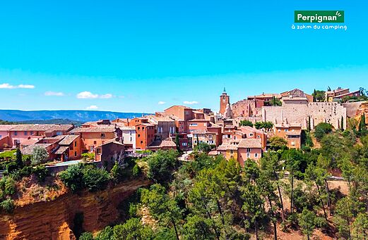 Picturesque medieval village with colorful houses, to visit near Perpignan, Occitania.
