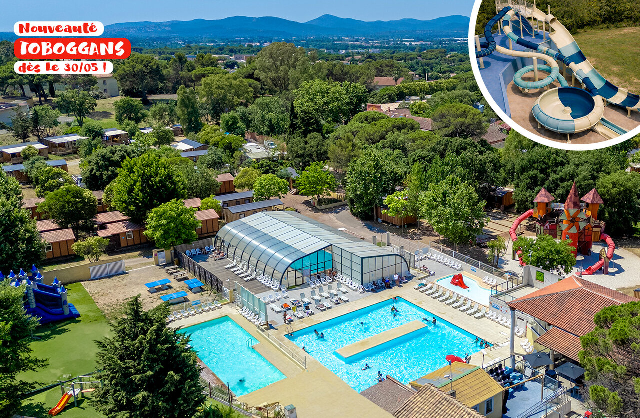 Swimming pools, water slides and playground at CAPFUN Le Fr�jus campsite in Fr�jus (83).
