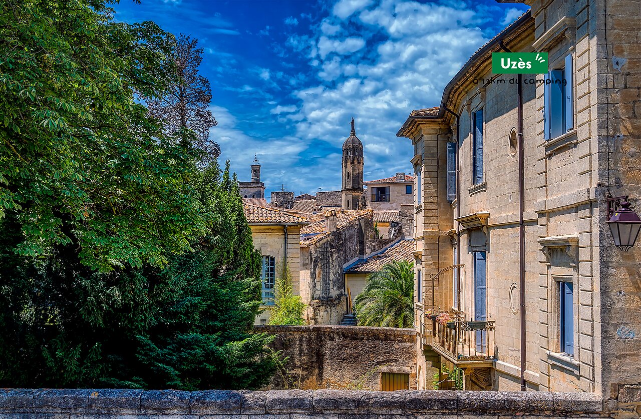 Historic town of Uz�s with rooftops and tower, to visit near the Gard.