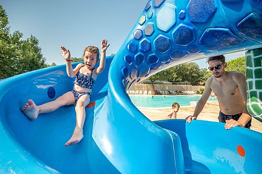 Water slide pool at CLICOCHIC Gorges du Gardon campsite, VERS PONT DU GARD (30).
