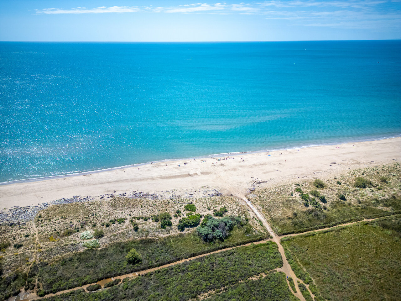 Beach, sea, aerial view. Camping CAPFUN Grande Cosse in Saint Pierre la Mer.
