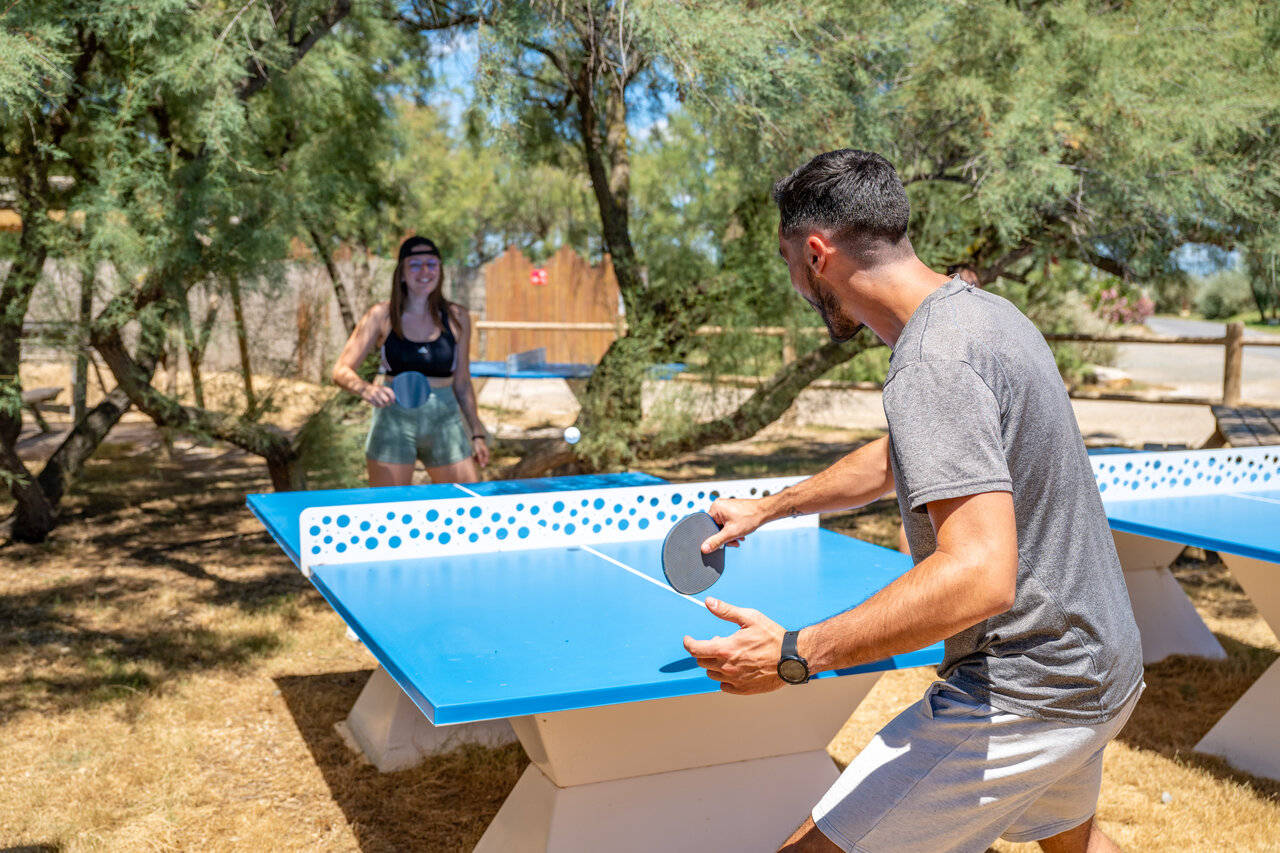 Outdoor table tennis game at CAPFUN Grande Cosse campsite in Saint Pierre la Mer (11).