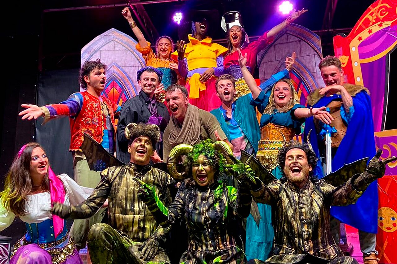 Costumed artists on stage, live show at CAPFUN Grand Cerf campsite in Gimouille.