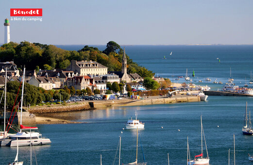 Port of B�nodet, Breton coastal town with lighthouse and boats.