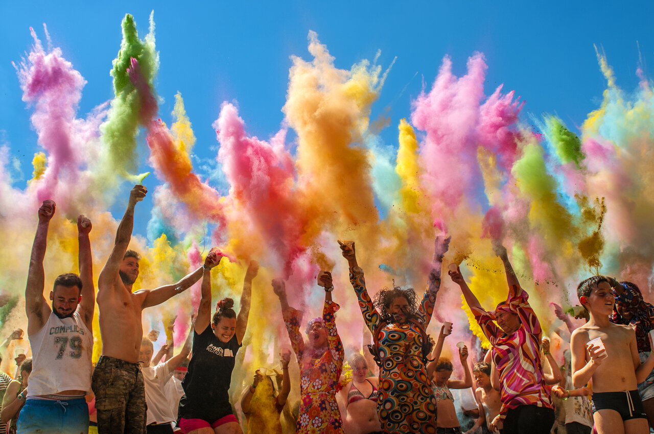 Joyful color festival at CAPFUN Grand Lierne campsite in CHATEAUDOUBLE.