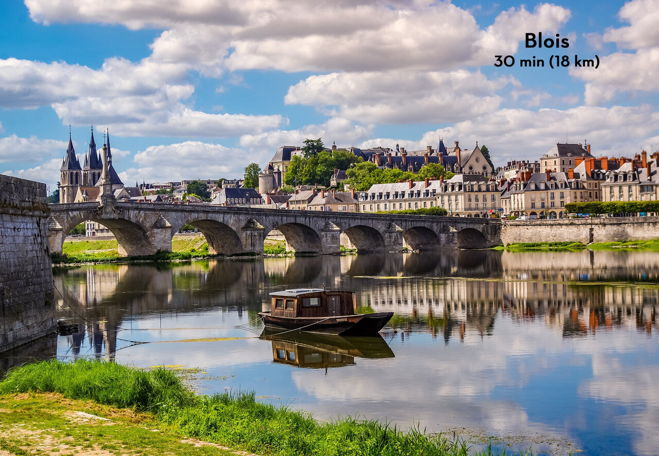 Blois bridge over Loire, historic castle and city to visit.