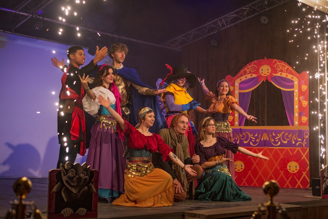 Costumed artists performing animation show with sparks at CAPFUN Hautes Coutures, BENOUVILLE (14).