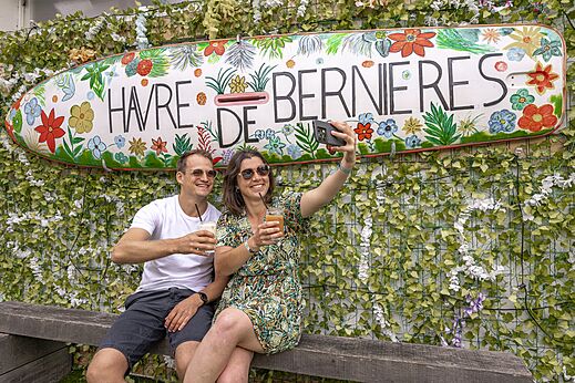 Couple selfie at CLICOCHIC Havre de Berni�res campsite in Berni�res-sur-Mer.
