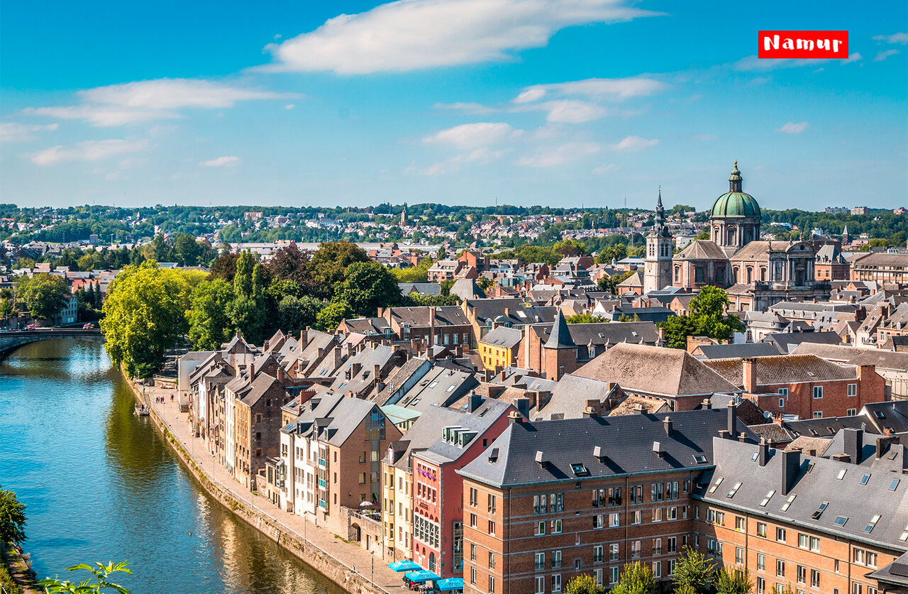 Panoramic view of Namur, historic city with its citadel and the Meuse.