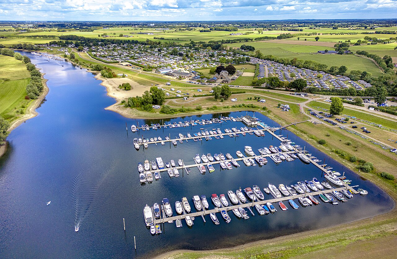 Aerial view of the marina and CAPFUN IJsselstrand campsite in Doesburg.