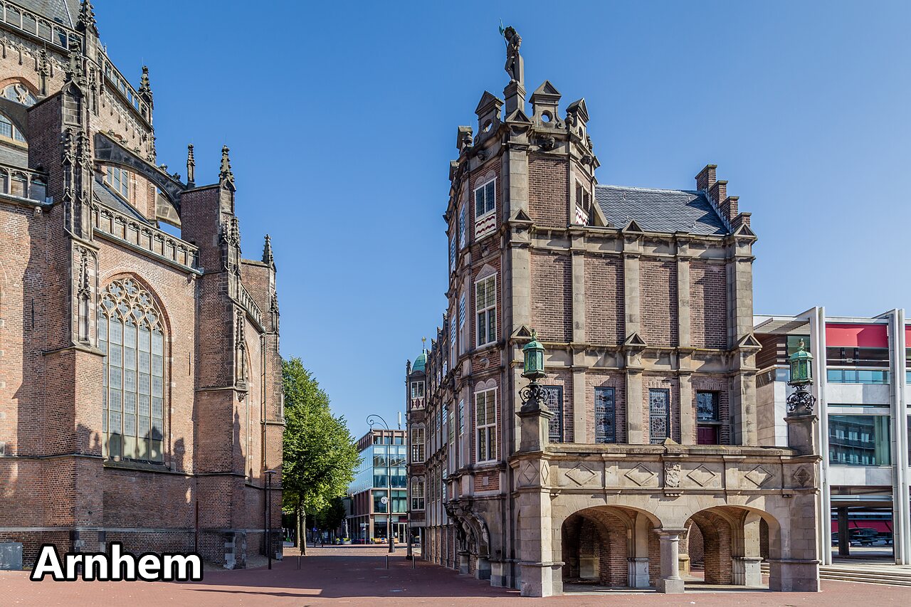 Historic buildings and medieval architecture in Arnhem, a city to visit near the campsite.