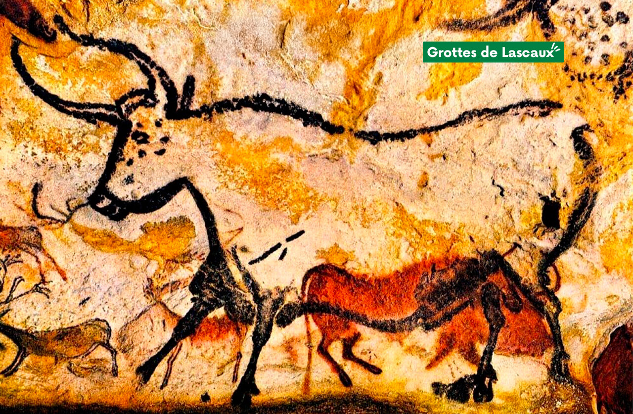 Prehistoric cave paintings of Lascaux Caves, a tourist site in Dordogne.