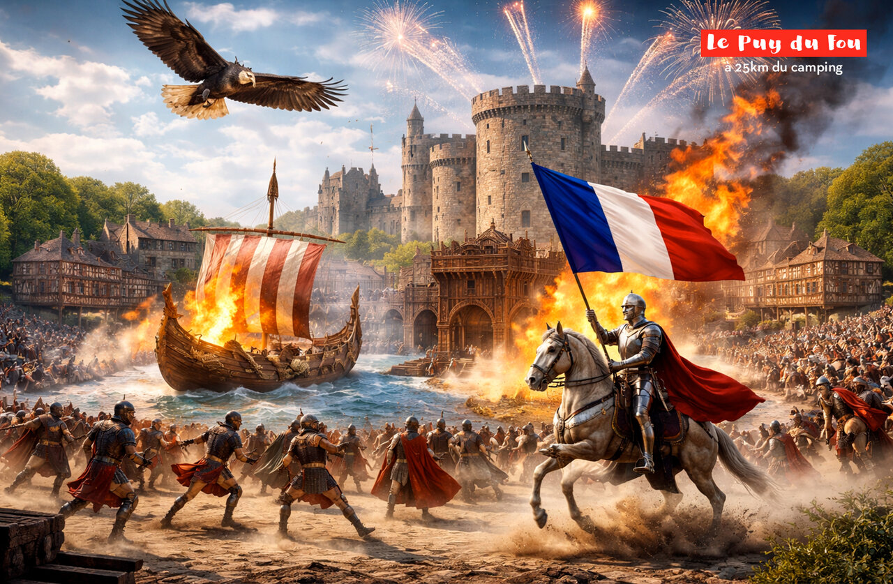 Spectacular historical show at Le Puy du Fou, a must-visit attraction nearby.