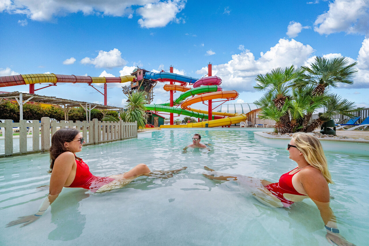 Colorful waterslides and fun pool at CAPFUN Las Bousigues campsite in Le Barcar�s (66).