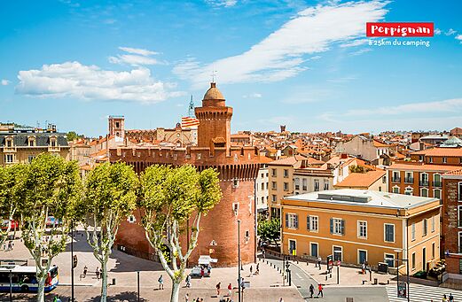 The Castillet and historic center of Perpignan, city near the campsite.
