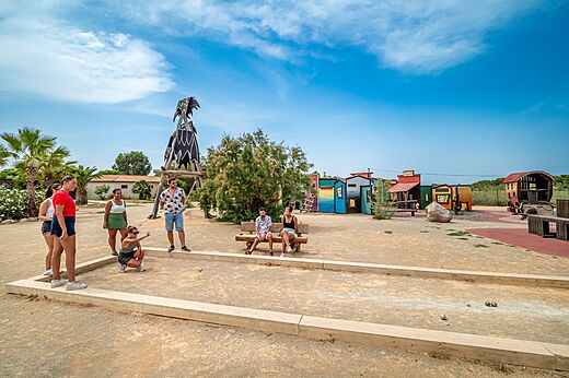Petanque players on a dedicated court at CAPFUN Las Bousigues campsite in Le Barcar�s (66).