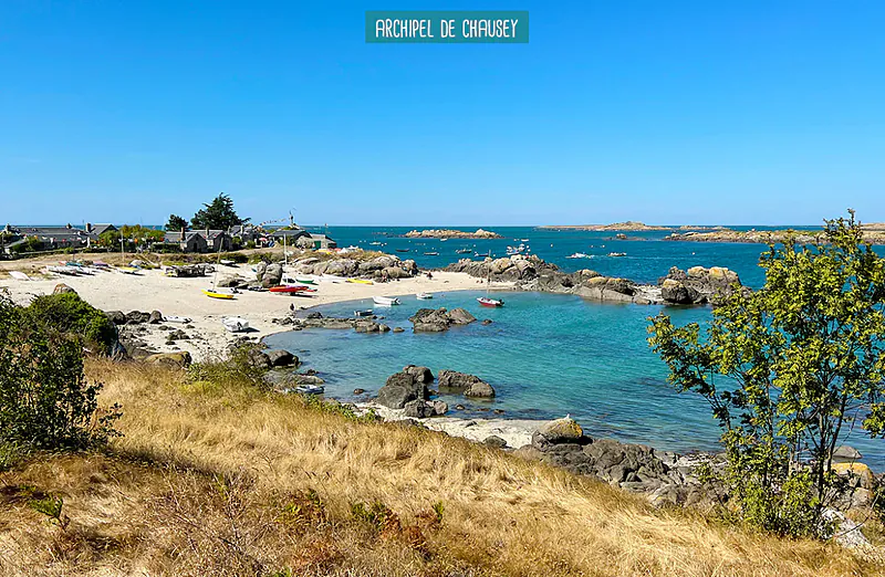 Chausey Archipelago, sandy beaches and turquoise waters near Hudimesnil.