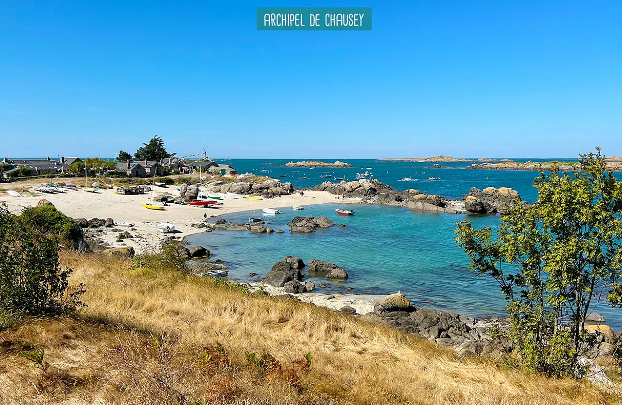 Chausey Archipelago, sandy beaches and turquoise waters near Hudimesnil.