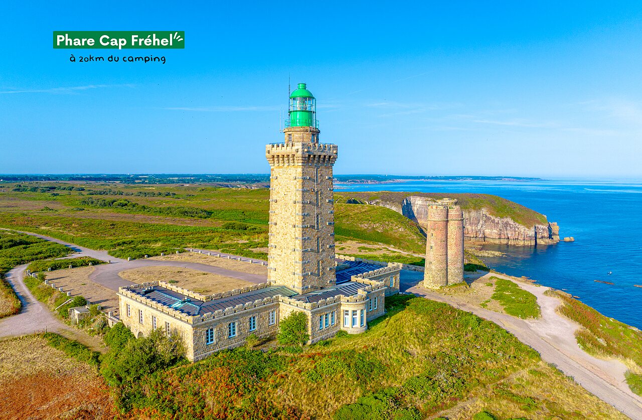Historic Cap Fr�hel lighthouse on Breton cliffs, a must-visit place near Erquy.