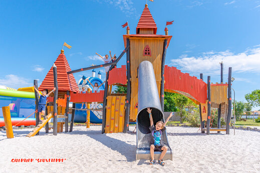 Playground castle, slide, CAPFUN Loubine campsite Les Sables d'Olonne.