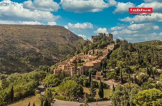 Medieval village of Castelnou and its castle, a place to visit in the Pyrénées-Orientales.